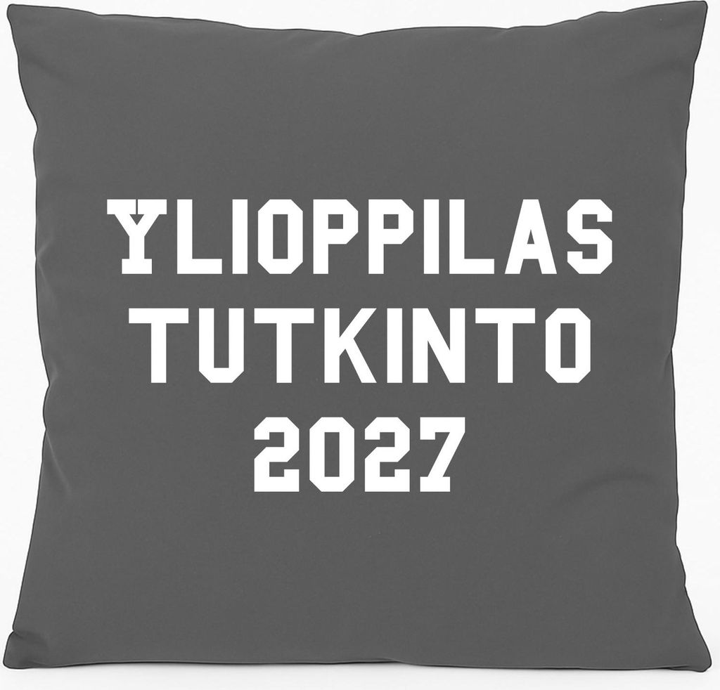 Huuraa Kissen Ylioppilastutkinto 2027 Abschluss Finnland 40x40cm mit Füllung Steel Grey Baumwolle Dekokissen Geschenkidee