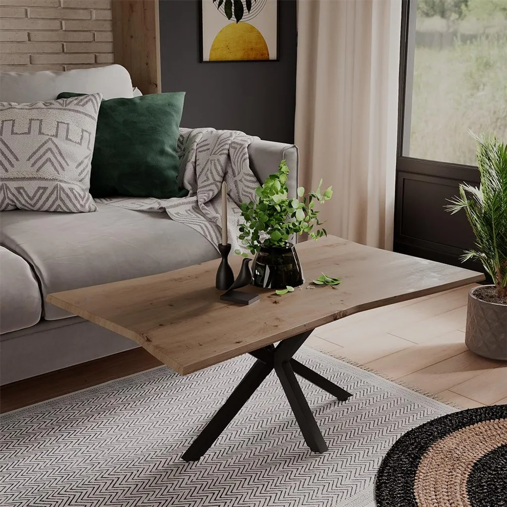 Tavolino da Salotto Vicco Yan 100x60 Rovere Artigiano e Metallo Nero