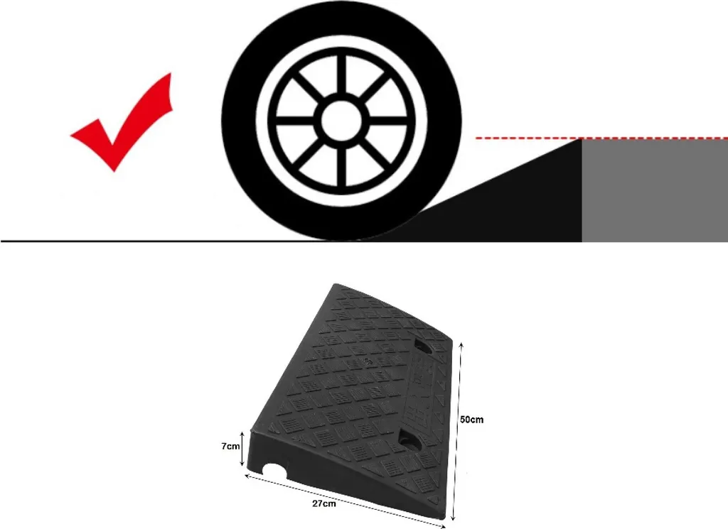 set di 2 - Rampa carrabile 50x27x7 cm | rampa per marciapiede | cuneo carrabile | rampa per sedia a rotelle | rampa di soglia per moto, auto, sedia a rotelle, rimorchio, carriola | ausilio carrabile - rampa in plastica | rampa per soglia porta - 3