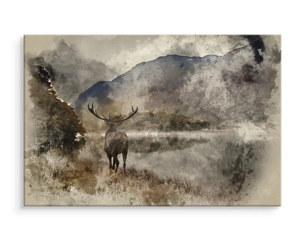 Quadro XXL su Tela 90x60 Paesaggio Alpino | Emozione Cervi e Rocce - 3