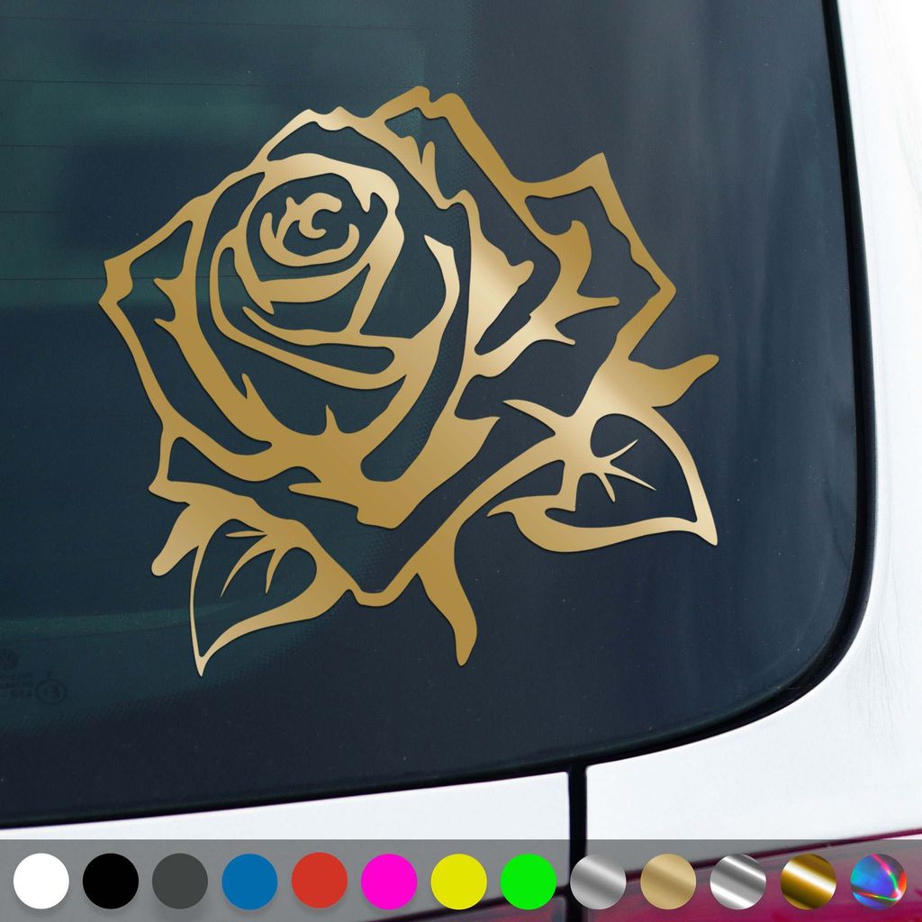 PantherPixel Rose Aufkleber Blumen Kletterrosen Pfingstrosen Sticker Auto Geschenkidee Farbe Gold