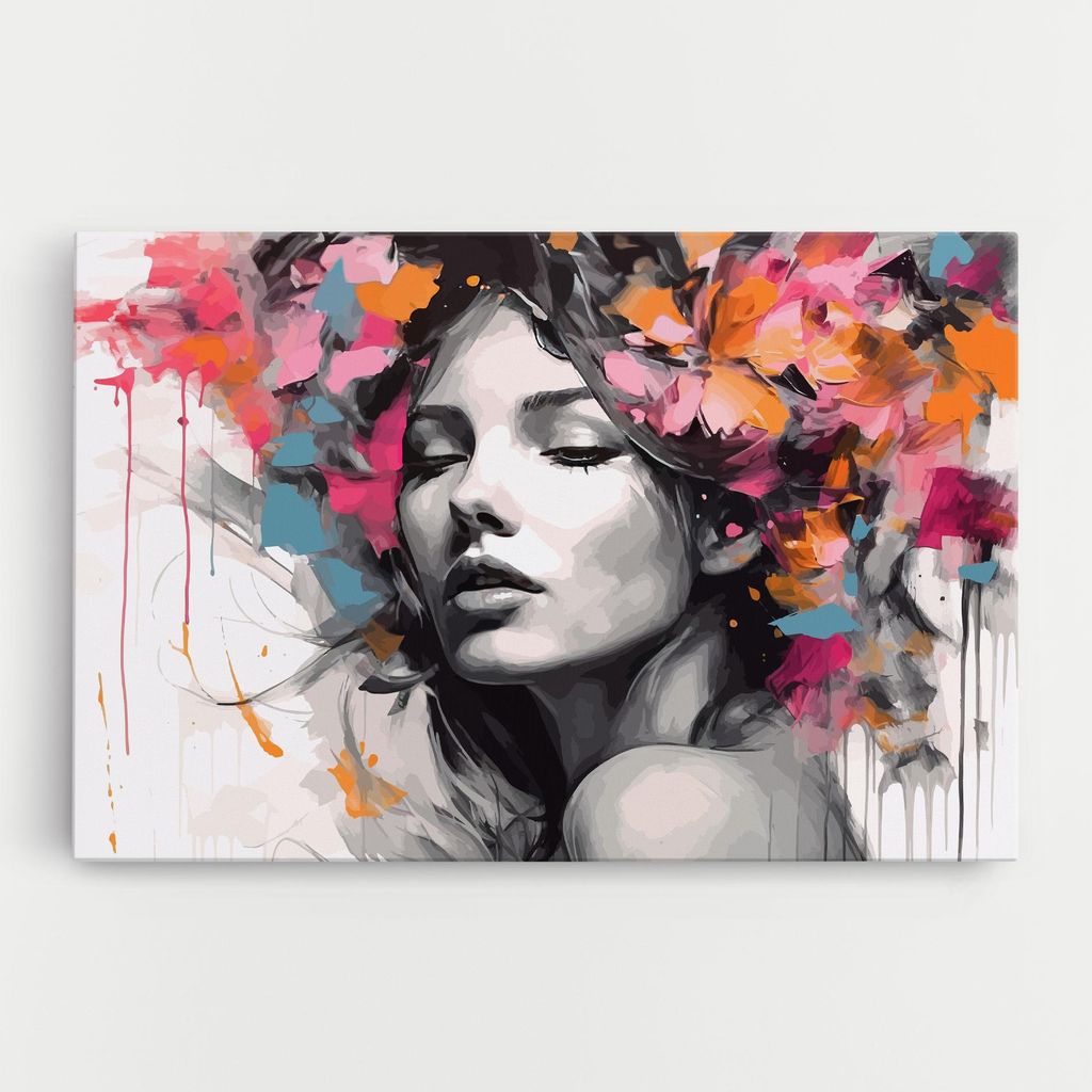 ARTHUB Leinwandbild 80x120 cm, Colorful Flower Portrait | Wohnzimmerdekoration, Hängende Bilder, Wanddekoration, Heimdekoration, Frauen, Porträts