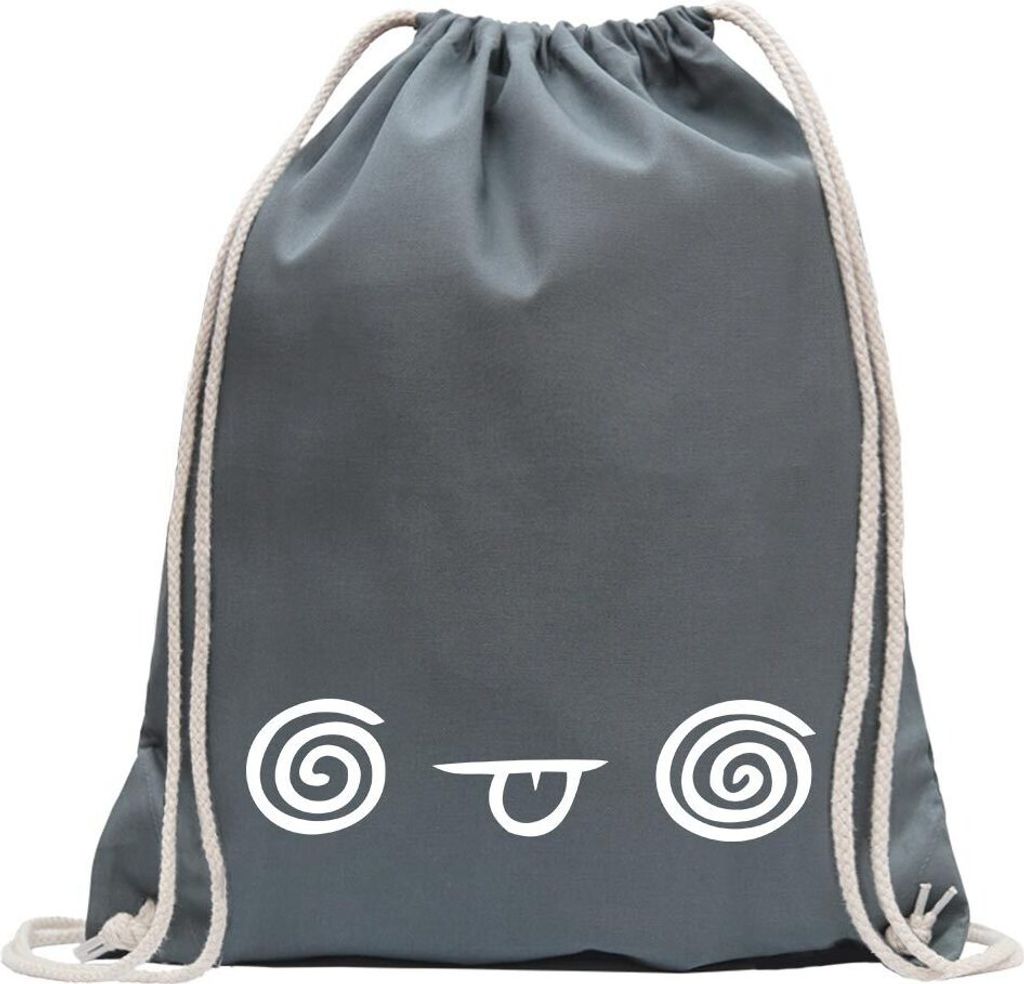Kiwistar - Turnbeutel - stahlgrau - Irrer Blick Gesicht - Fun Rucksack Sport Beutel Gymsack Baumwolle mit Ziehgurt