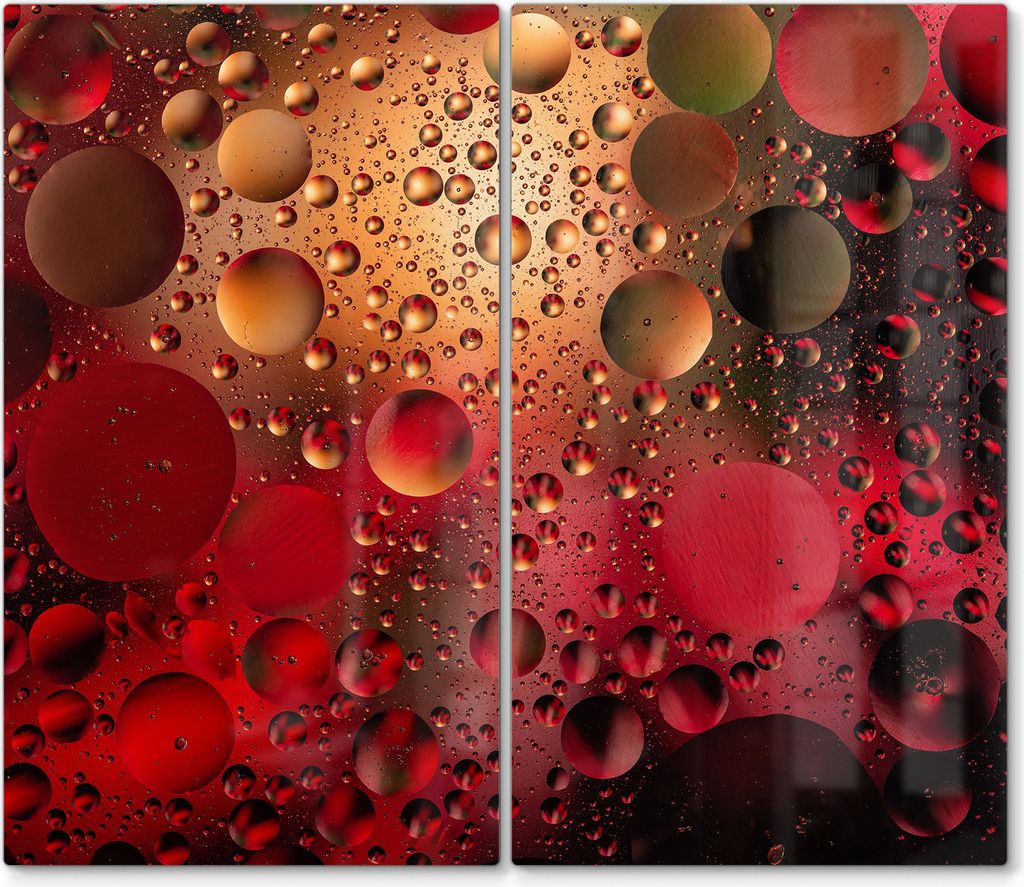 DEQORI Herdabdeckplatte Glas 2-tlg 'Feurige Tropfen' Abdeckplatte Küche Glaskeramikkochfeld Herd