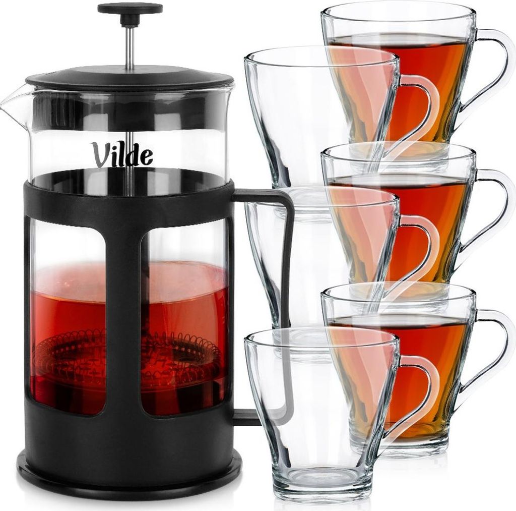 Vilde | Teegläser Set - Mit Französischer Presse - 250 ML / 1 L - 6 Stück - Aus Glas