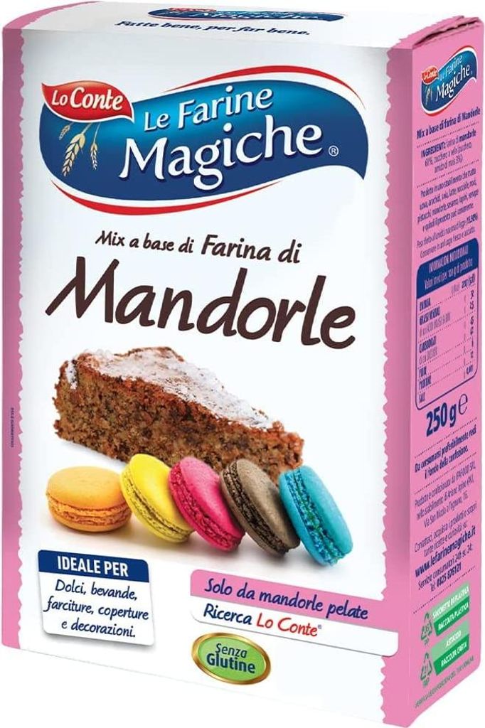 Lo Conte le farine magiche Farina di Mandorle Mandelmehl, gluten- und laktosefrei, ideal für Desserts und Getränke, 250 g Packung
