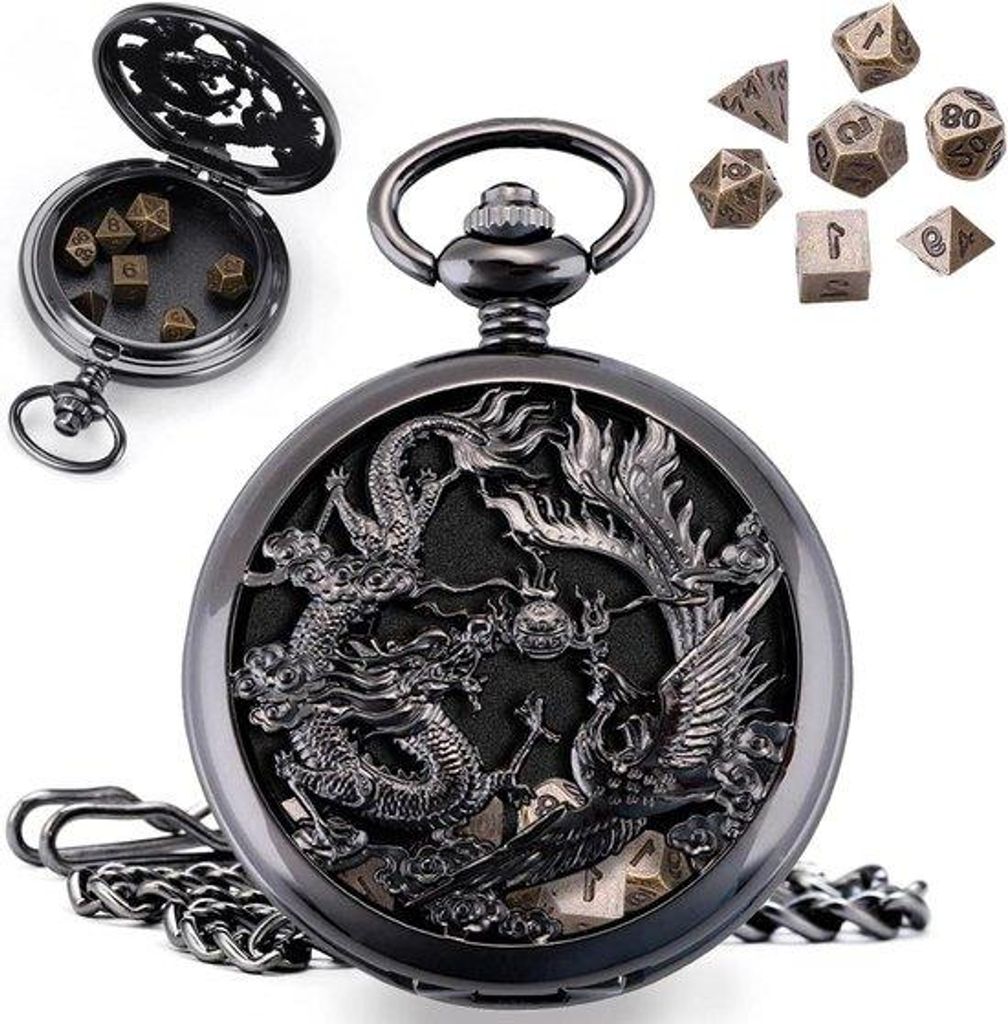 Herren-Walluhr mit Kettenhandaufzug, Steampunk-Design, schwarzer Lack, Metall, 40mm