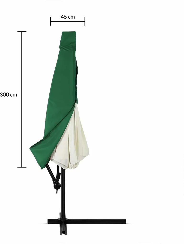 Protection parasol 3m en polyester vert imperméable avec zip de serrage