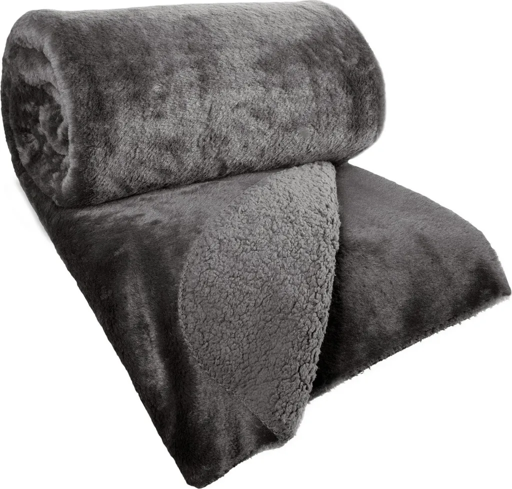 Couvre-lit chaud Nina 170x210 cm, fourrure dense et reflets agneau d'acier