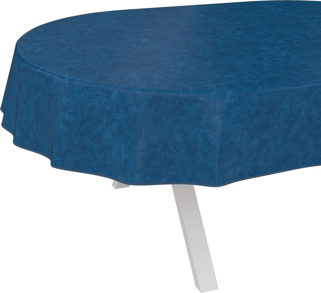 Tischdecke Naturel Marmor Blau Oval 180x140cm mit Band-Kante Wachstuch abwaschbar