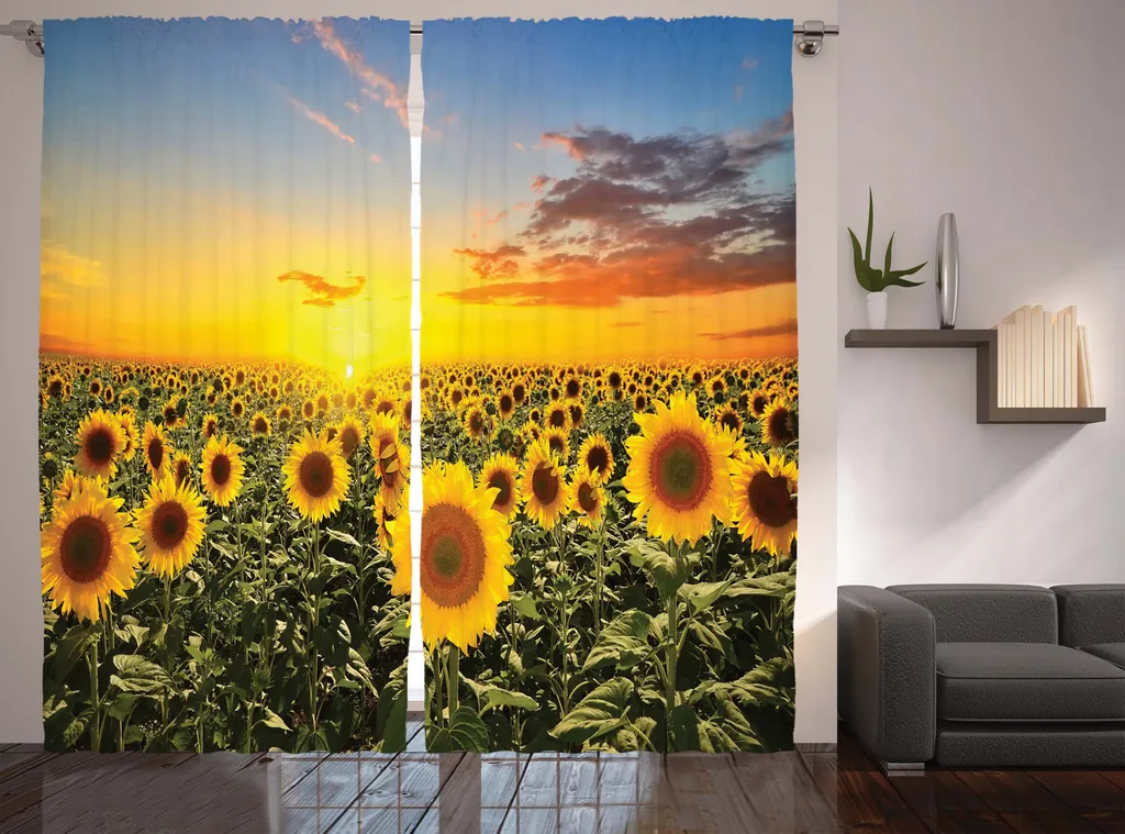 ABAKUHAUS Rideau froncé tournesols au crépuscule 280 x 225 cm jaune