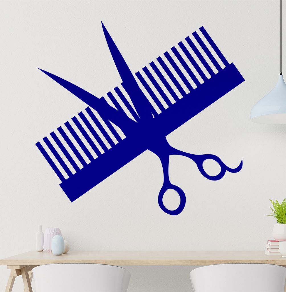Kamm und Schere Wandtattoo in 6 Größen - Wandaufkleber Wall Sticker - Dekoration, Küche, Wohnzimmer, Schlafzimmer, Badezimmer