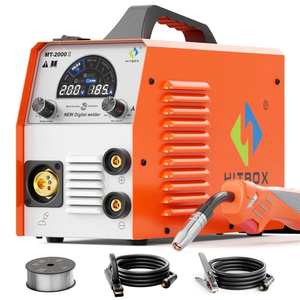 Multifunktions-Schweißgerät - 4-in-1 MIG/MAG Gas/gaslos, MMA, Lift-TIG - 200 A - Synergische Steuerung - IGBT-Inverter - EU-Stecker - Rostrot