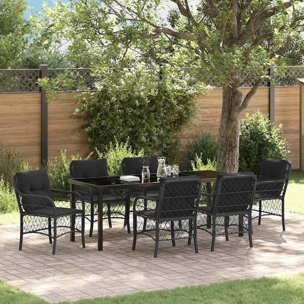 Maison Exclusive - Garten Essgruppe mit Kissen 7 pcs Schwarz Poly-Rattan