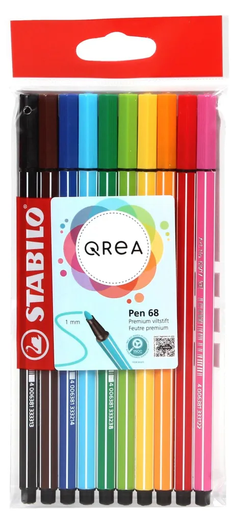 Pochette de 10 feutres de dessin Qrea 68/10 m aux couleurs éclatantes