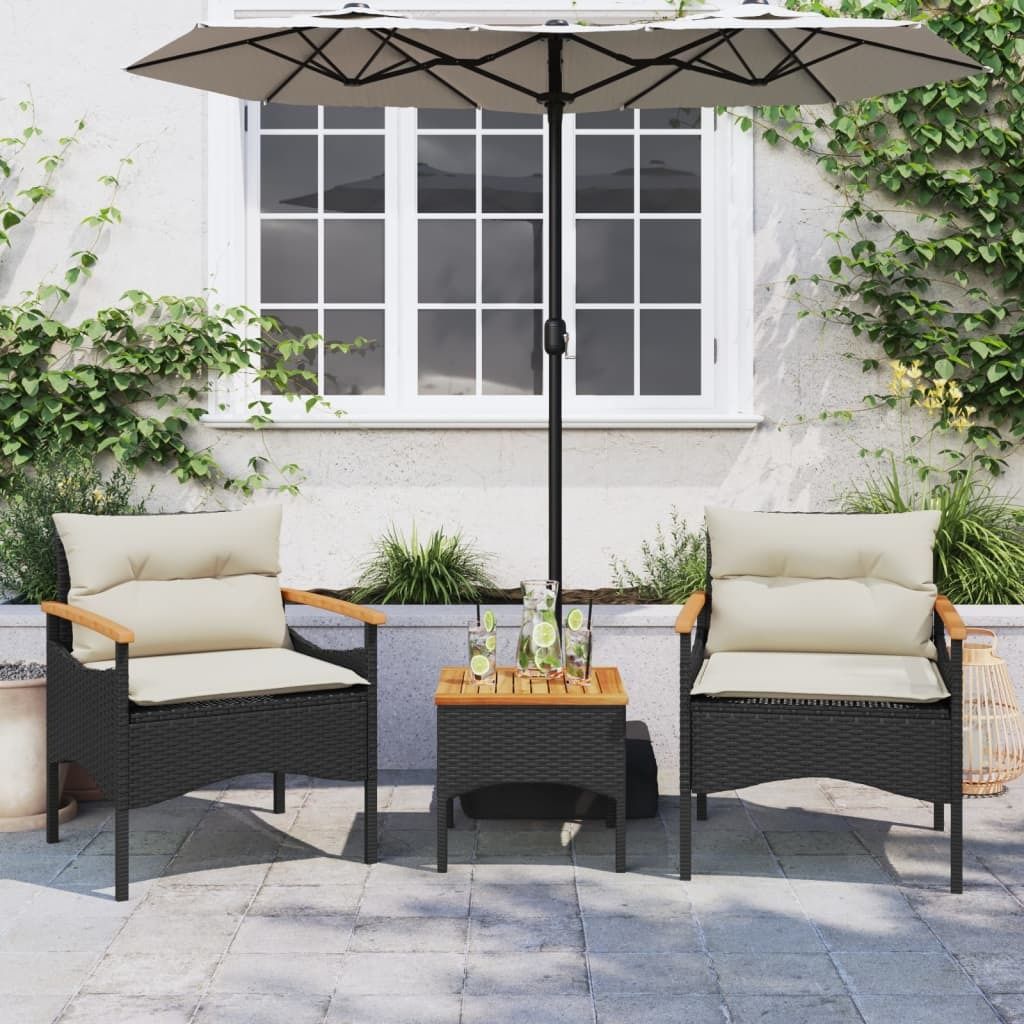 "2026 Aktion" 3-tlg. Garten-Sofagarnitur - CLORIS - Balkonmöbel/Sitzgruppe mit Sofa - mit Kissen Schwarz Poly Rattan DEMöbel 8260615