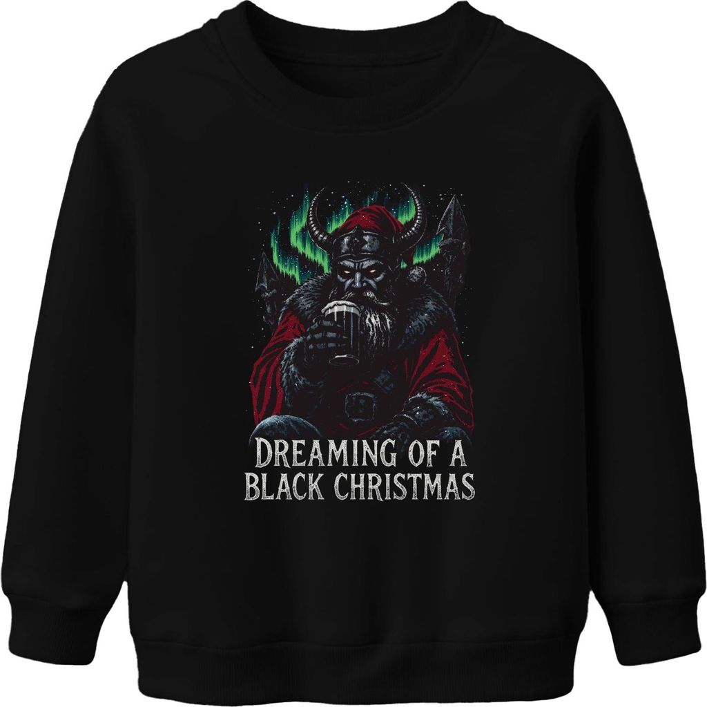 Dreaming of a Black Christmas Viking Santa Norse Aurora Beer Uni Kinder Sweatshirt Pullover, Schwarz, 152