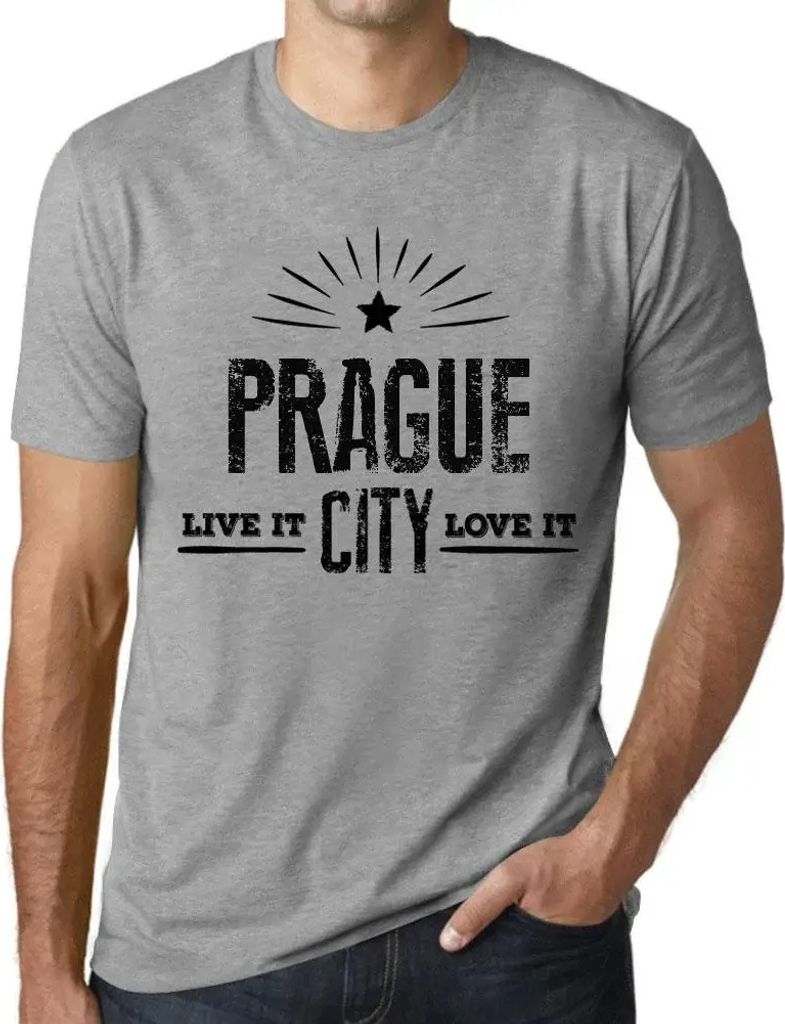 Herren Grafik T-Shirt Live It Love It Prague Öko-Verantwortlich Vintage Jahrgang Kurzarm Lustige Druck Geburtstag Geschenk Mann