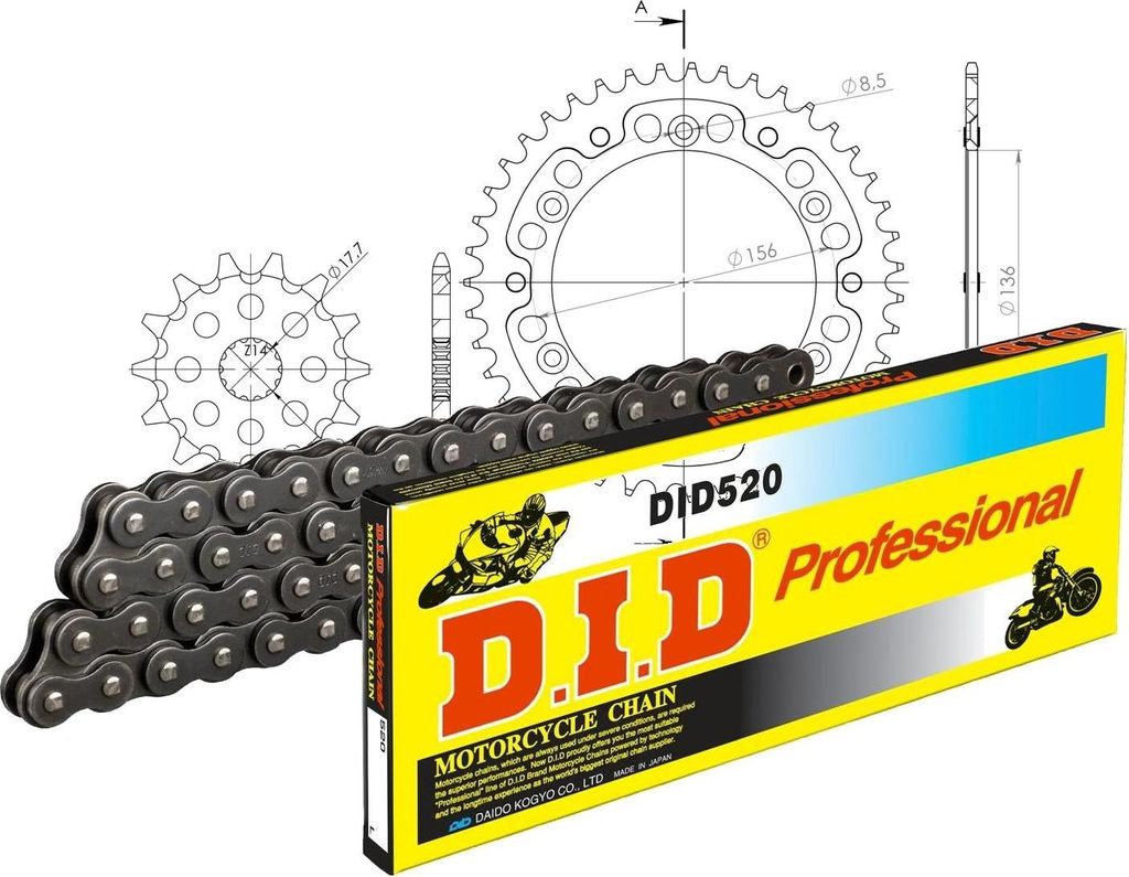 DID Kit Stealth (gold) GAS SM125 02-09 13-43-112 DID520 Clip