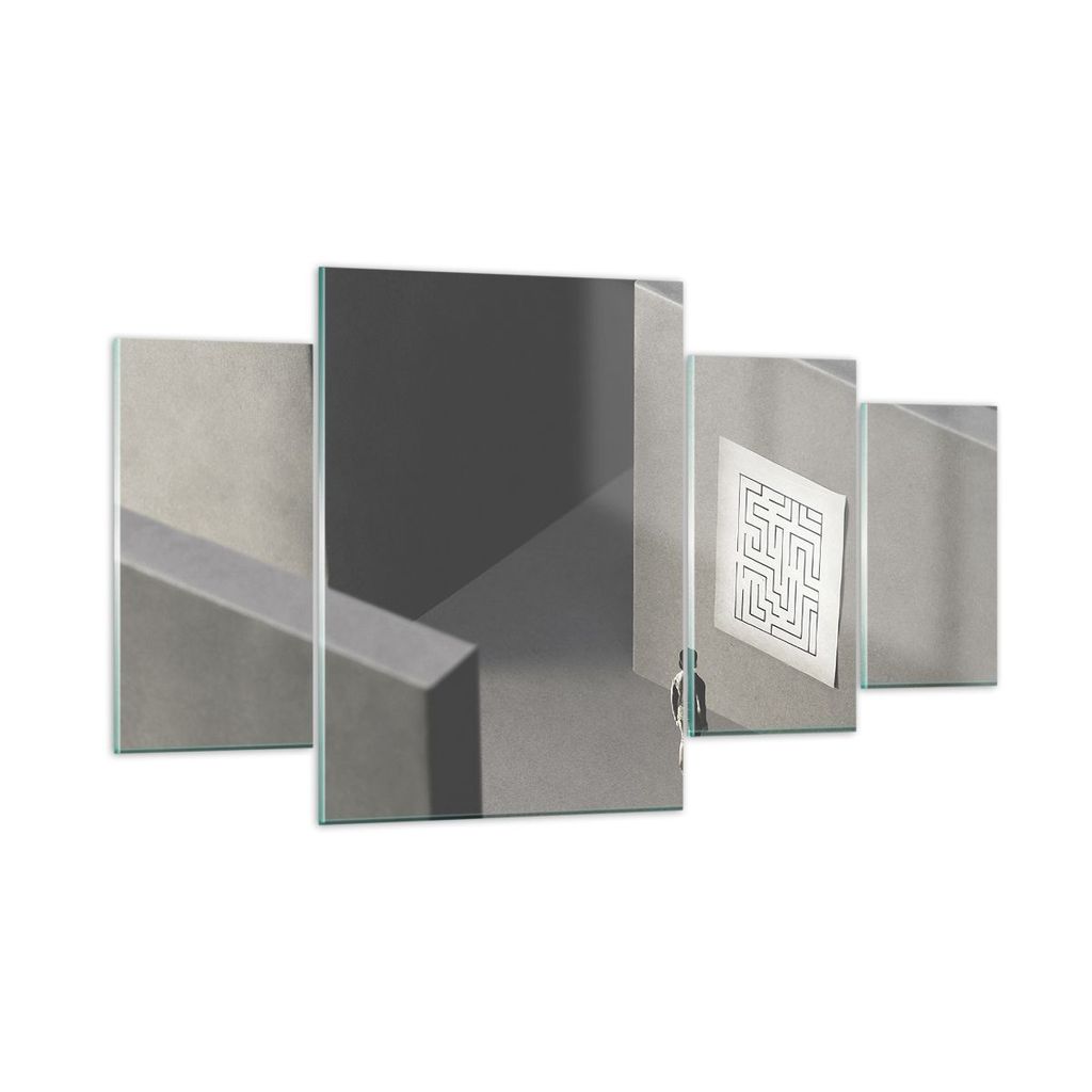 Bilder auf glas - 4 Teile - Labyrinth Grau Verloren - 160x90cm - Glasbilder - Wandbilder - Bilder - zum Aufhängen bereit - Wanddekoration aus Glas...