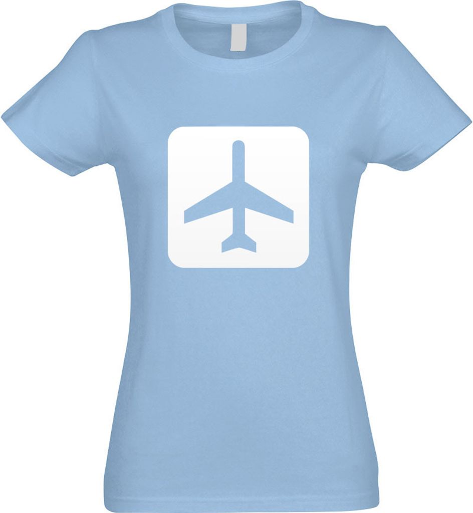 Kiwistar - T-Shirt tailliert - Damen - himmelblau - Flughafen Flugplatz Piktogramme - mit Motiv Bedruckt - Funshirt Design - Sport - Freizeit - Dam...