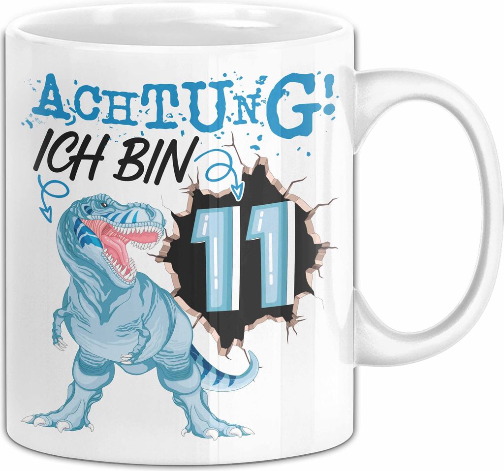 11. Geburtstag Geschenk Tasse Becher Jungs Sohn T-Rex Geburtstagsgeschenk Dinosaurier Achtung Ich bin 11 (Weiß)