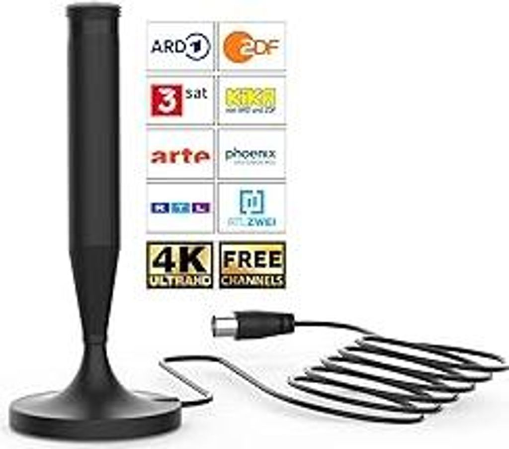 DVB-T2 Antenne Zimmerantenne für Fernseher mit Magnetfuß – 360° Empfang für DVB-T & DVB-T2 – Unterstützt 8K 4K 1080P – Kompatibel mit Al...