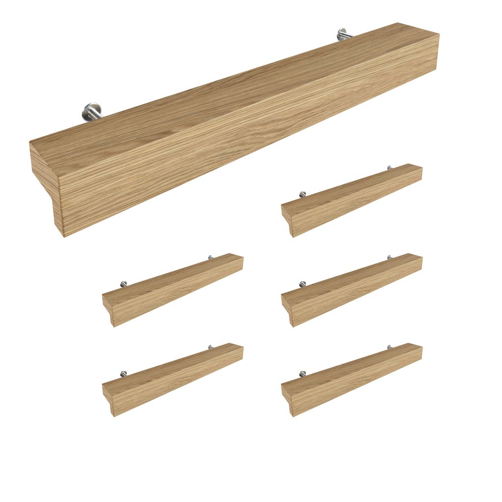 Sossai Holz Möbelgriffe aus Eiche | GAH01 | Lochabstand 128mm, Länge 188mm, 6 Stück