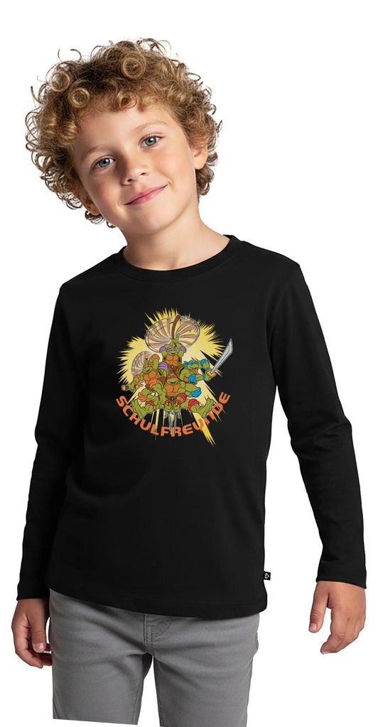 Spreadshirt Teenage Mutant Ninja Turtles Schulfreunde Kinder Premium Langarmshirt, 134/140 (8 Jahre), Schwarz