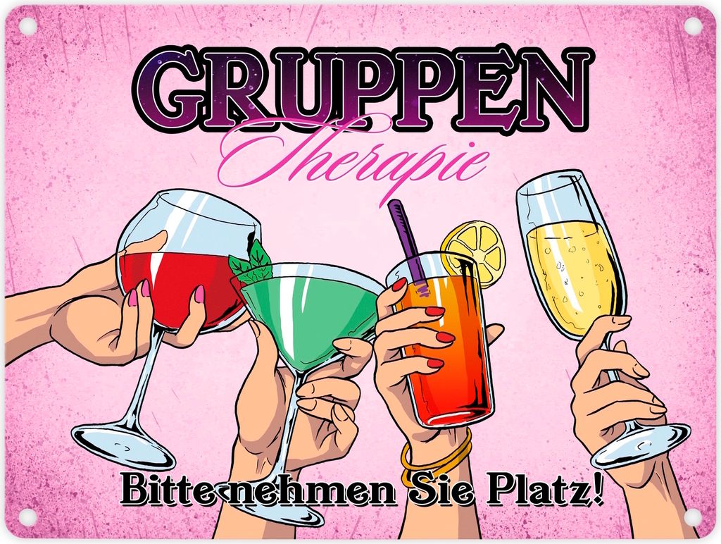 Gruppentherapie für Frauen Metallschild in 15x20 cm im trendigen Retrolook