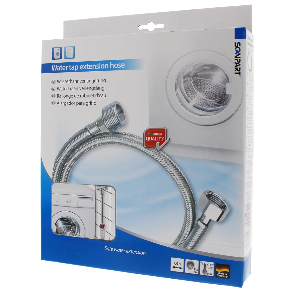 Scanpart Rallonge Robinet 3m en Tresse Inox KTW-A Haute Pression 115 Bar