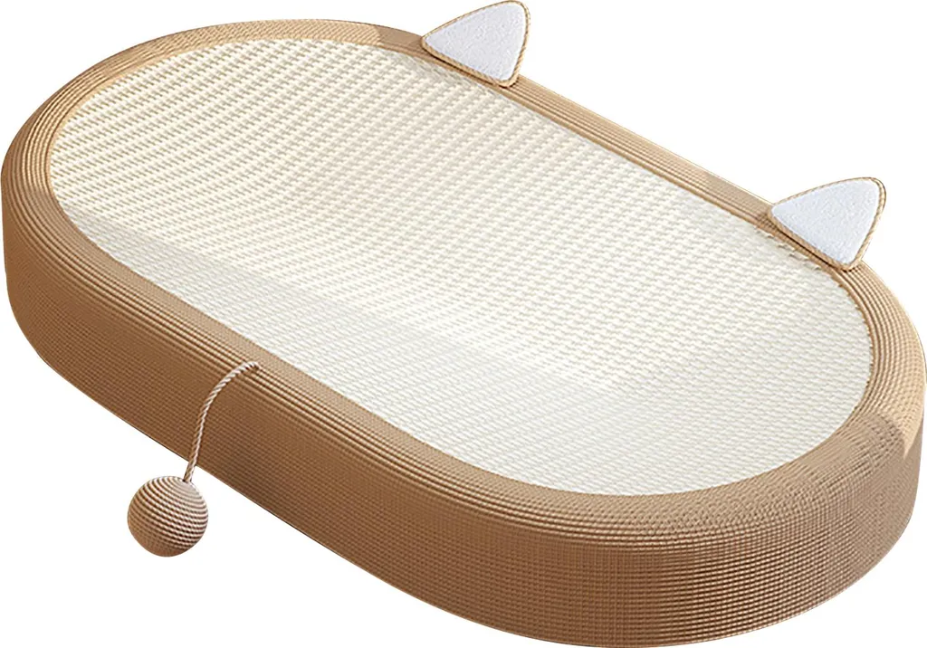 Lit griffoir ovale pour chat, grattoir anti-abrasion taille M coloris beige