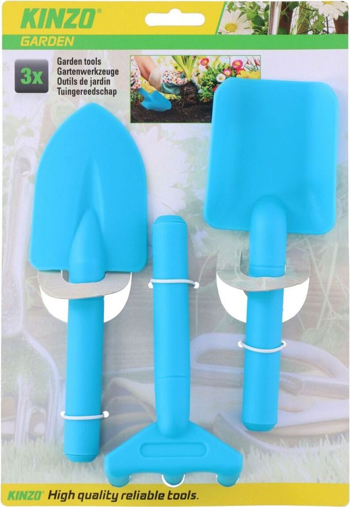 Kinder Gartenwerkzeug Schaufel, Rechen & Spantenschaufel aus Kunststoff 3 Farben, Farbe:blau