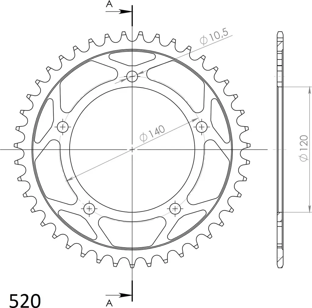 Couronne Alu Supersprox 520 - 43 Dents Noire RAL-1793:43-BLK Moto