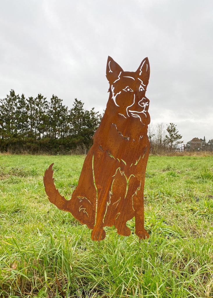 Gartenfigur Golden Retriever Aus Metall – Rost-Optik, Ca. 80 Cm, Inkl. Bodenhalterung