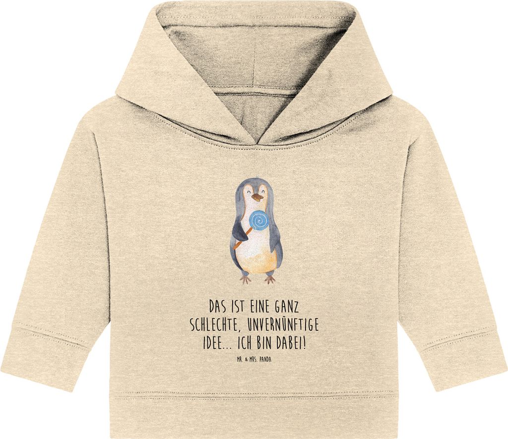 Mr. & Mrs. Panda Organic Baby Hoodie Pinguin Lolli 24. - 36. Monat - Natural Raw - Geschenk, Süßigkeiten, Gauner, Spruch, Kapuzenshirt, Kapuzensw...