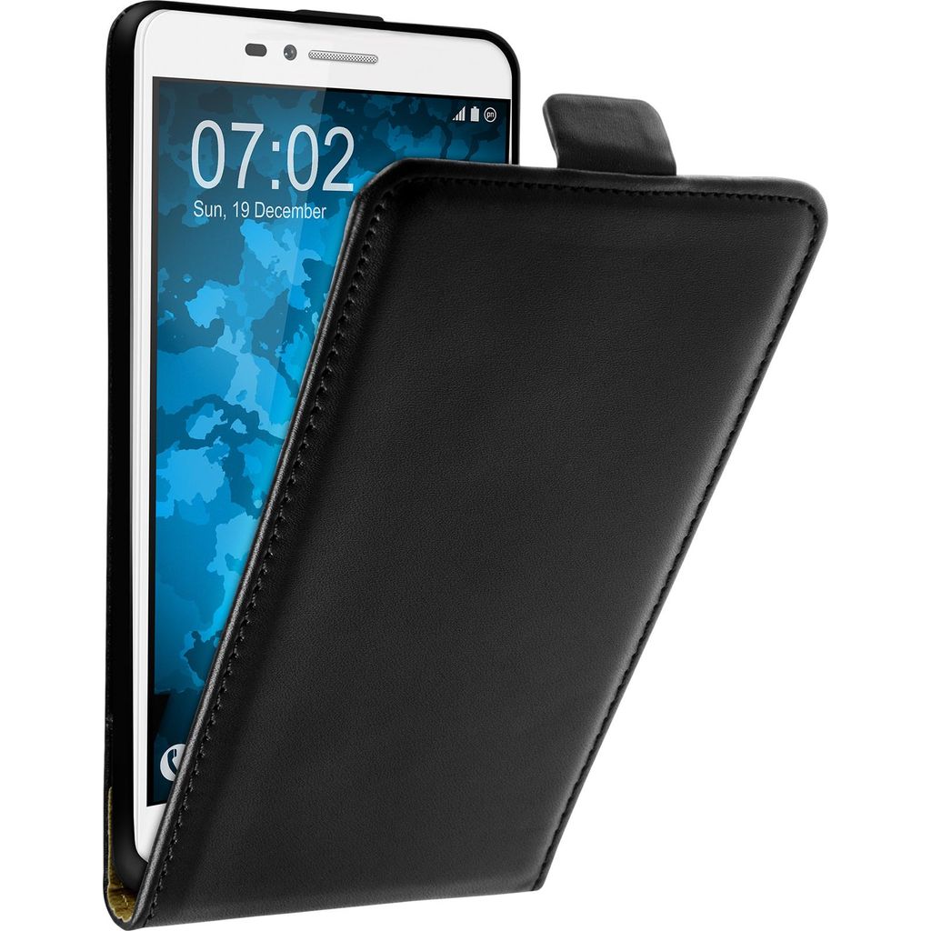 PhoneNatic Kunst-Lederhülle kompatibel mit Huawei Honor 5X - Flip-Case schwarz + 2 Schutzfolien