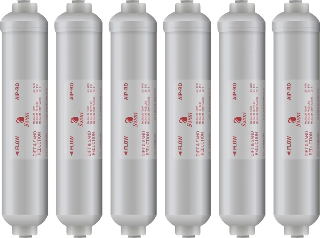 Filtro in linea Swan per sedimenti Filtro per acqua in PP da 10 pollici per osmosi inversa, sistema di filtraggio, filtro per frigorifero (esterno), attacco da ¼" di pollice (6,35 mm), 6 pezzi