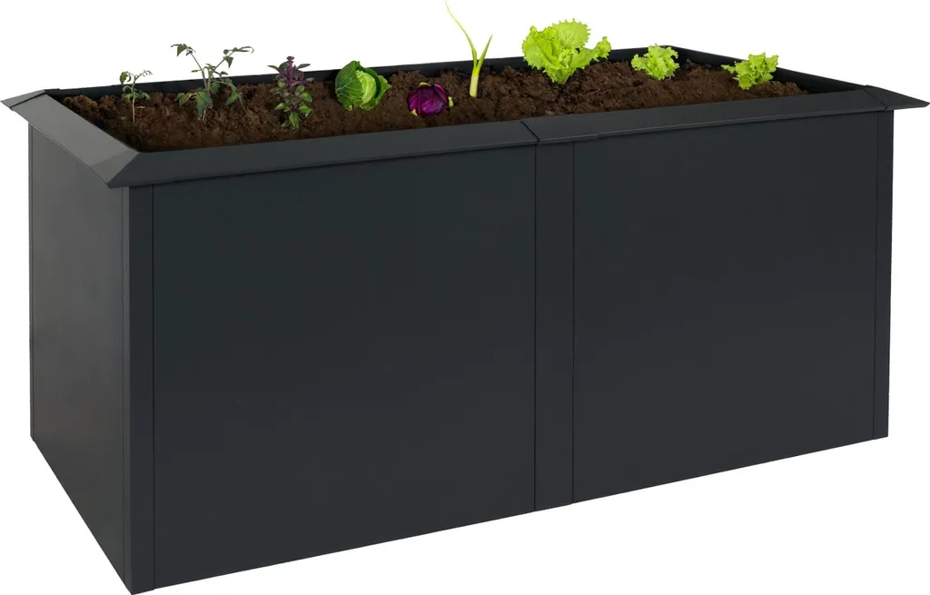 Bac à fleurs surélevé en métal gris anthracite pour potager de balcon