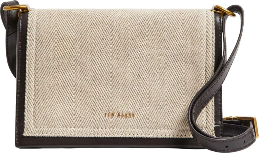 Ted Baker Talea Sac à Bandoulière Herringbone Canvas en Cuir Marron