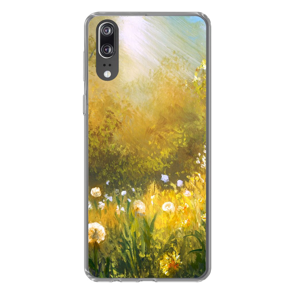 MuchoWow Handyhülle Schutzhülle Hülle für Huawei P20 Blumen - Sommer - Aquarell Silikon Softcase Handy Hülle - Hardcover
