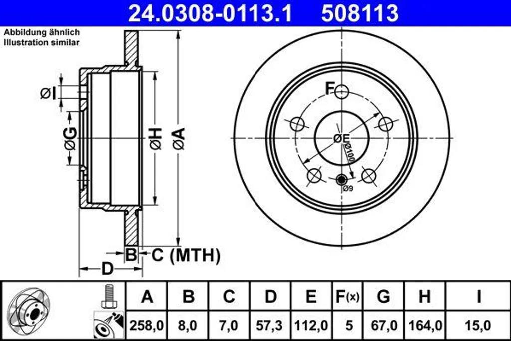 Disque de frein compatible Mercedes Classe A B - Référence ATE A1694230312