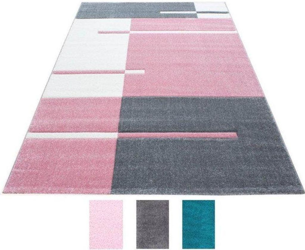 Ayyildiz | Moderner Teppich - Geometrisch - Abstrakt Design - Kurzflor Wohnzimmer - rosa - 150 cm x 80 cm