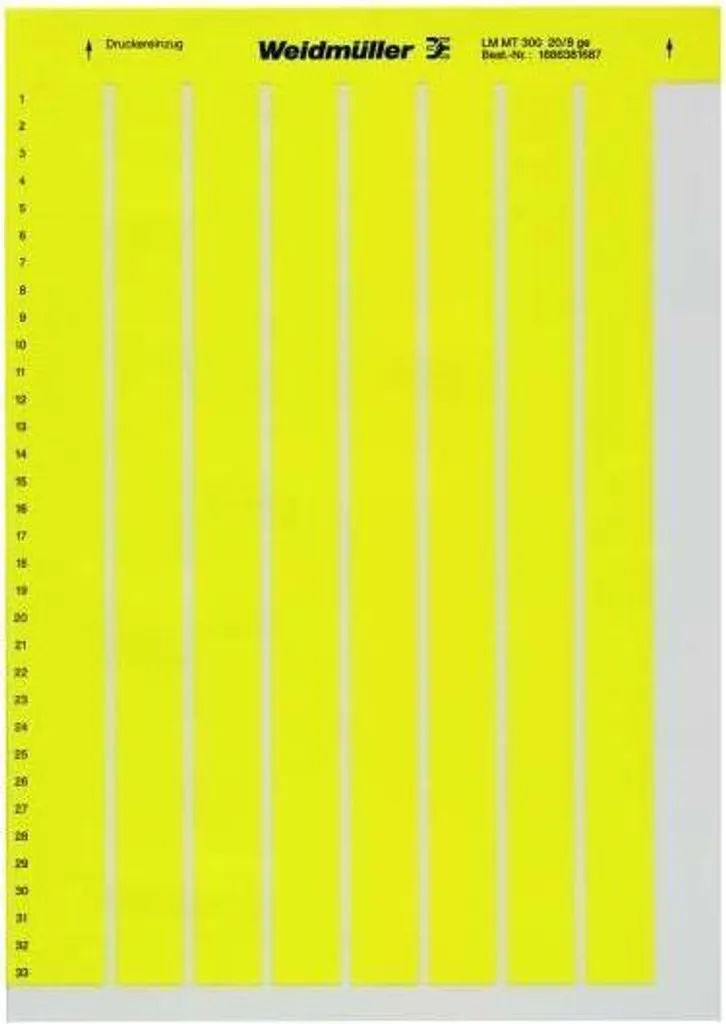 Repérage Électrique Weidmüller LM MT300 20X8 GE - 10 Étiquettes Jaunes