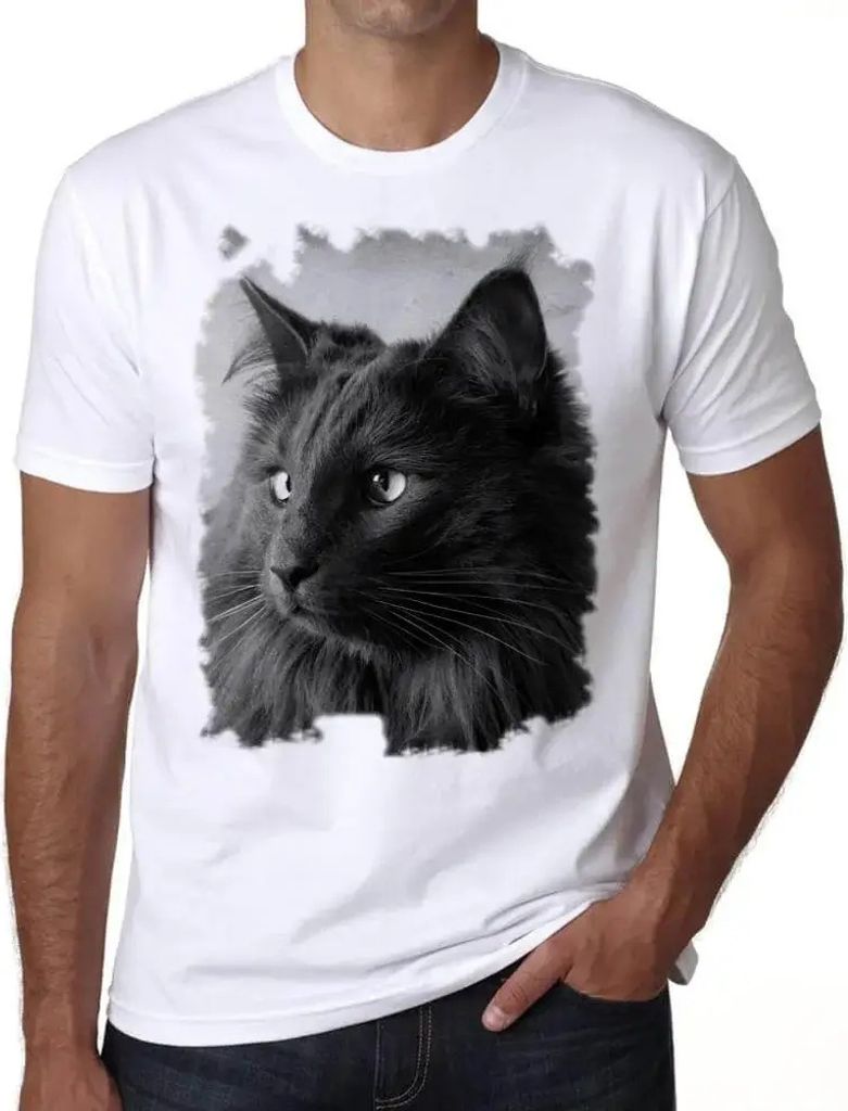 Herren Grafik T-Shirt Schwarzer Nebler Katze Porträt – Black Nebelung Cat Portrait – Öko-Verantwortlich Vintage Jahrgang Kurzarm Lustige Druck