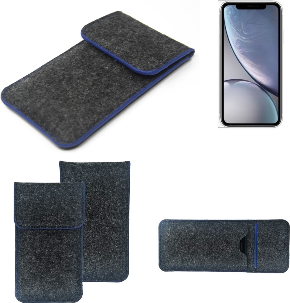 K-S-Trade Handy-Hülle Schutz-Hülle kompatibel mit Samsung Galaxy Note 9 Filztasche Pouch Tasche Case Sleeve Filzhülle dunkelgrau, blauer Rand