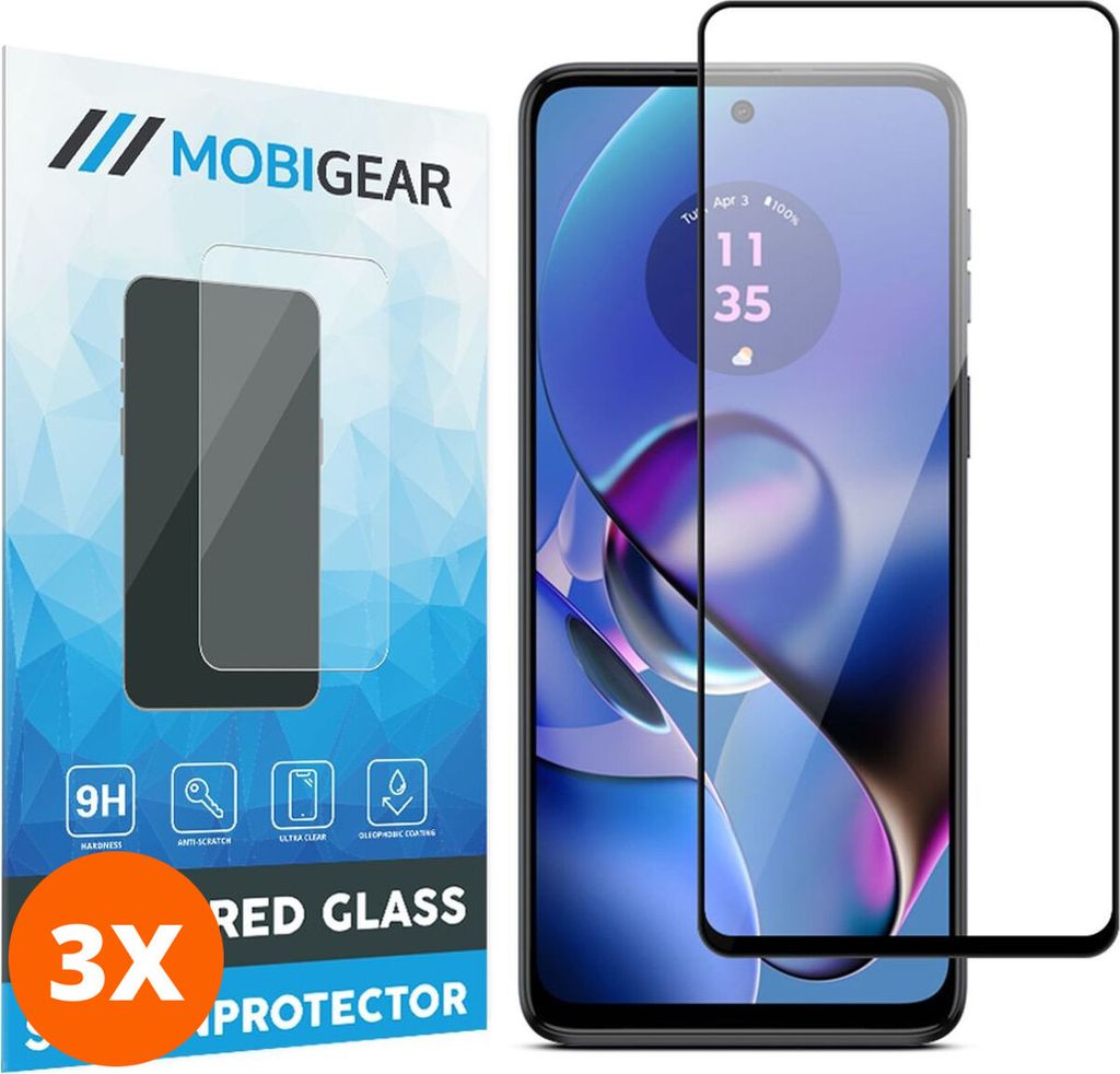 Mobigear Premium 9.98 Motorola Moto G54 Panzerglas Gehärtetes Glas Displayschutz - Hüllenfreundlich - Schwarz (3er Pack)