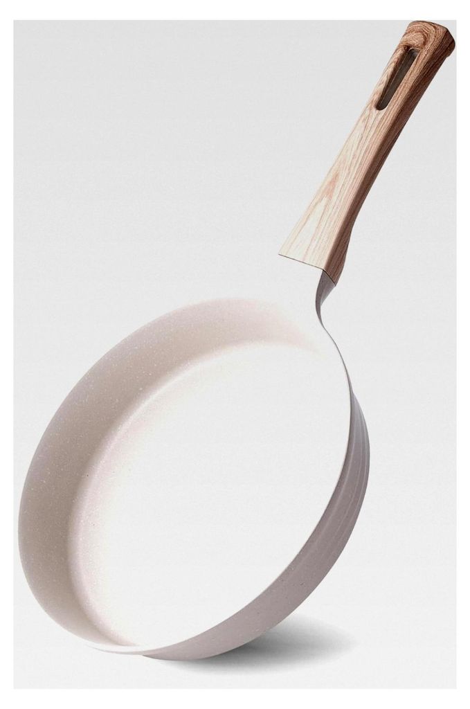 Induktions Antihaft-Bratpfanne, 28 cm Granitpfanne, Eierpfanne ohne , Omelettpfanne mit Holzmaserung-, beige Brat- und Universalpfanne für alle He...