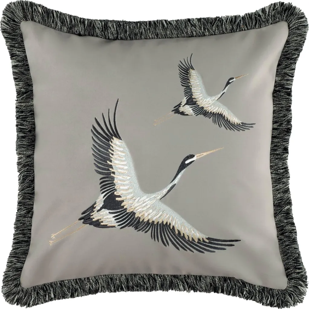 Housse de coussin grise 45x45 cm pour canapé en polyester avec franges