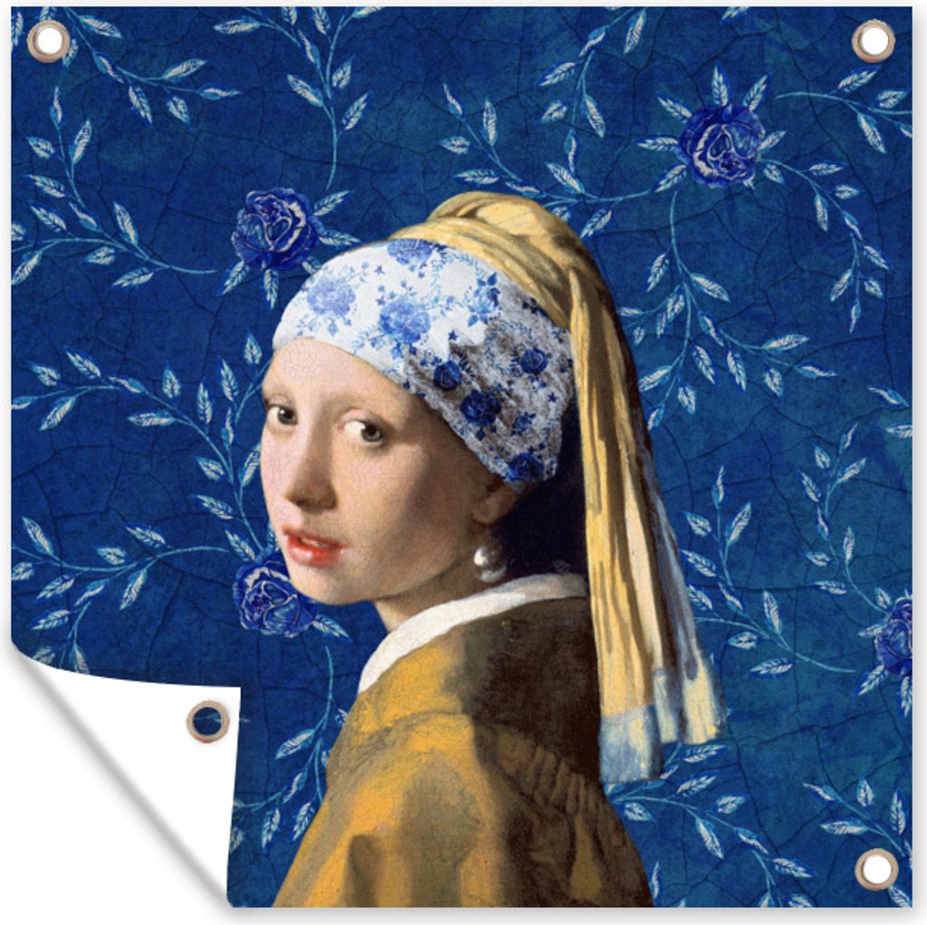 MuchoWow 100x100 cm Outdoor-Poster Gartendeko Sichtschutz Garten Poster für den Garten Mädchen mit Perlenohrring - Delfter Blau - Vermeer - Bl...